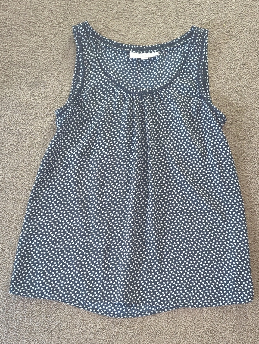 LOFT Black Tank Top with White Heart Print Women Small